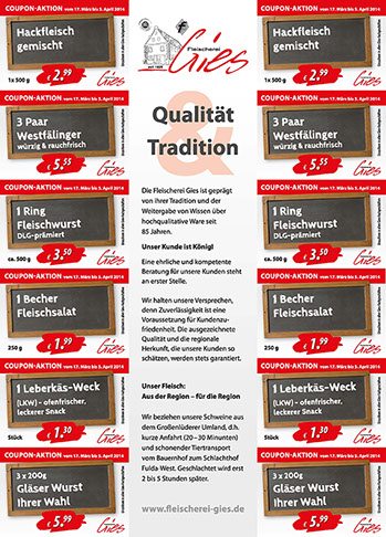 Coupons Druck Gestaltung für Metzgereien und Fleischereien